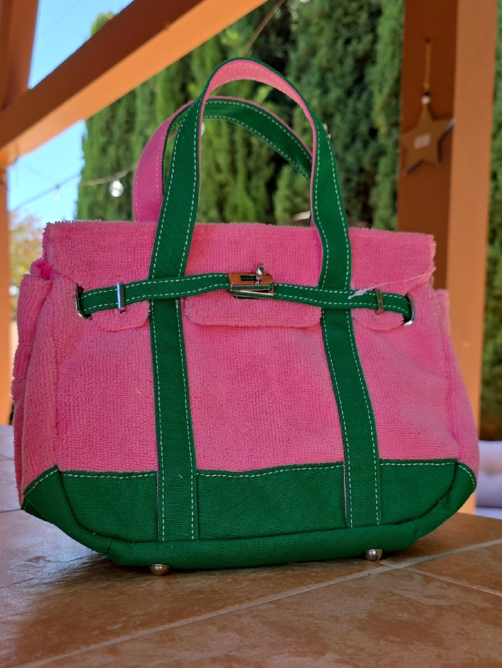 Pink and Green Tote Bag by